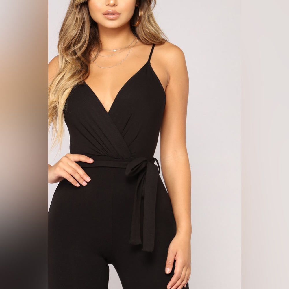 Fashion Nova Lizbeth Jumpsuit in Black with Tie Waist